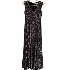 Tahari Black and Pink Floral Maxi Dress  Size 8